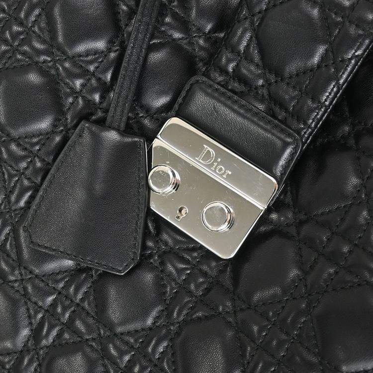 Pre Owned Christian Dior Black Lambskin Lady Dior Cannage Tote Handbag