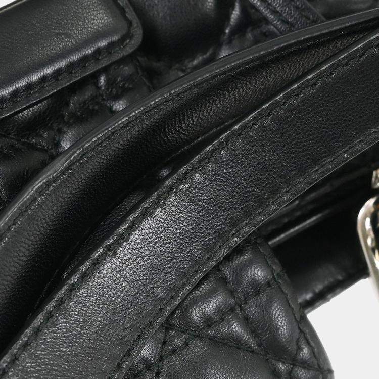 Pre Owned Christian Dior Black Lambskin Lady Dior Cannage Tote Handbag