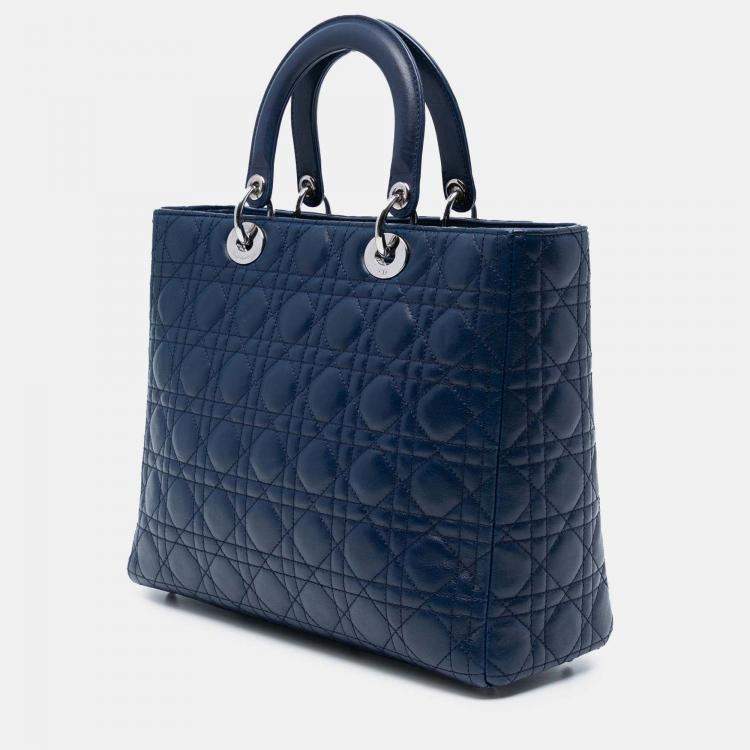 Pre Owned Dior Blue Large Lambskin Cannage Lady Dior