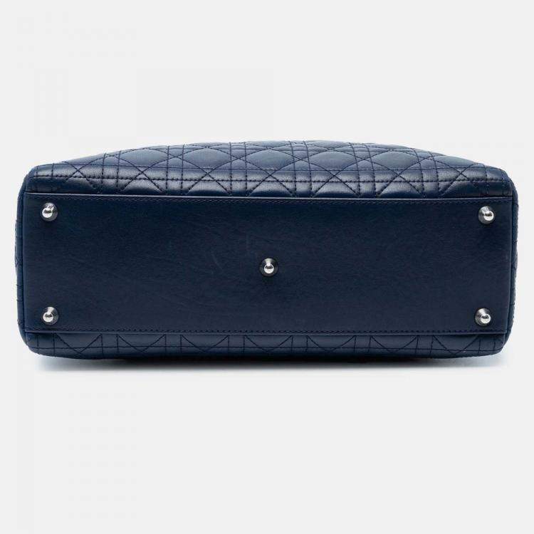 Pre Owned Dior Blue Large Lambskin Cannage Lady Dior