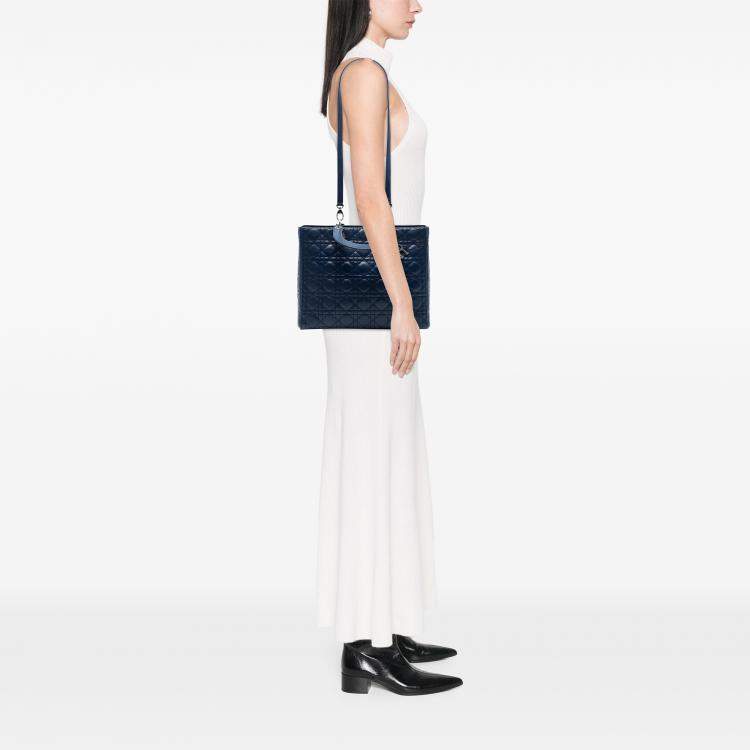 Pre Owned Dior Blue Large Lambskin Cannage Lady Dior