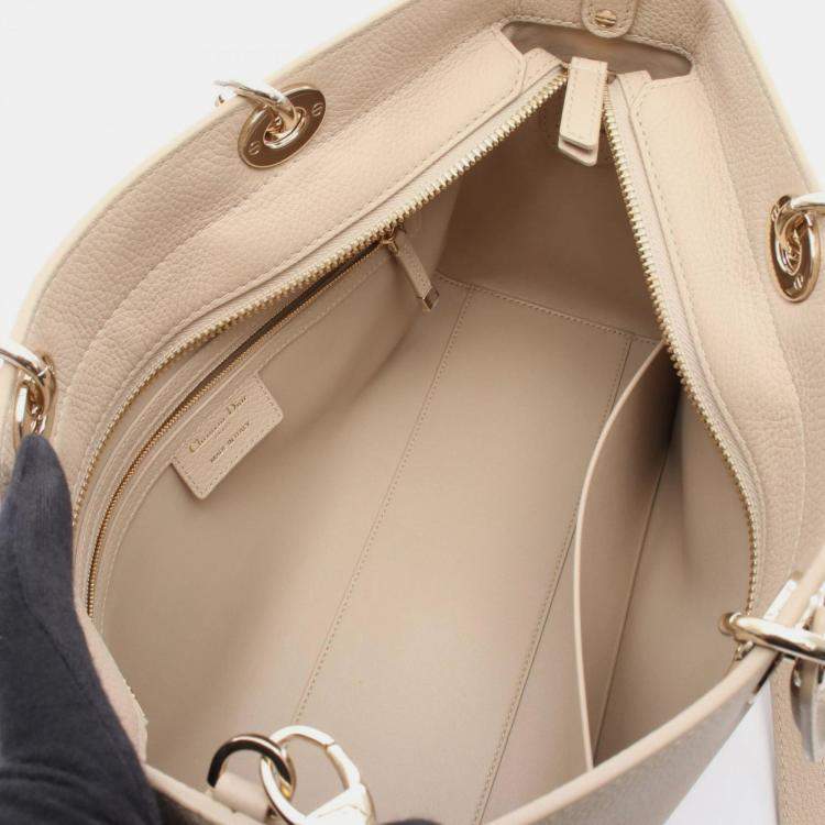 Pre Owned Christian Dior Dior Lady D-Sire Large Handbag Leather Beige