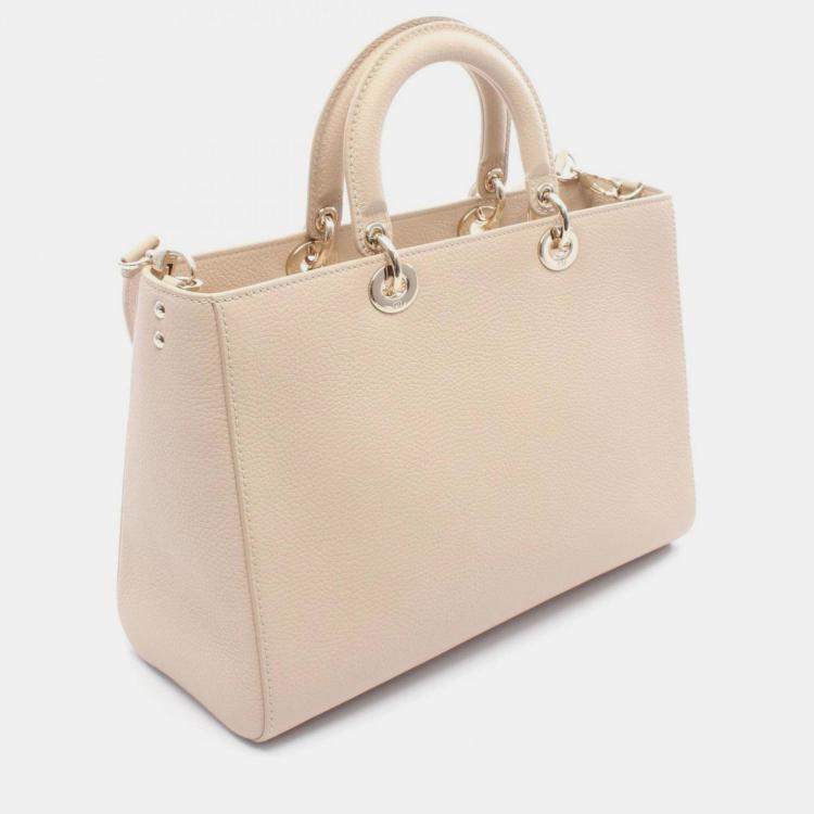 Pre Owned Christian Dior Dior Lady D-Sire Large Handbag Leather Beige