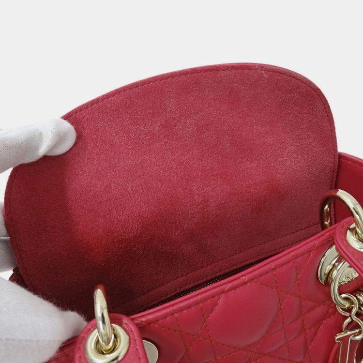 Pre Owned Christian Dior Dior Lady Small Leather Handbag Pink And Red