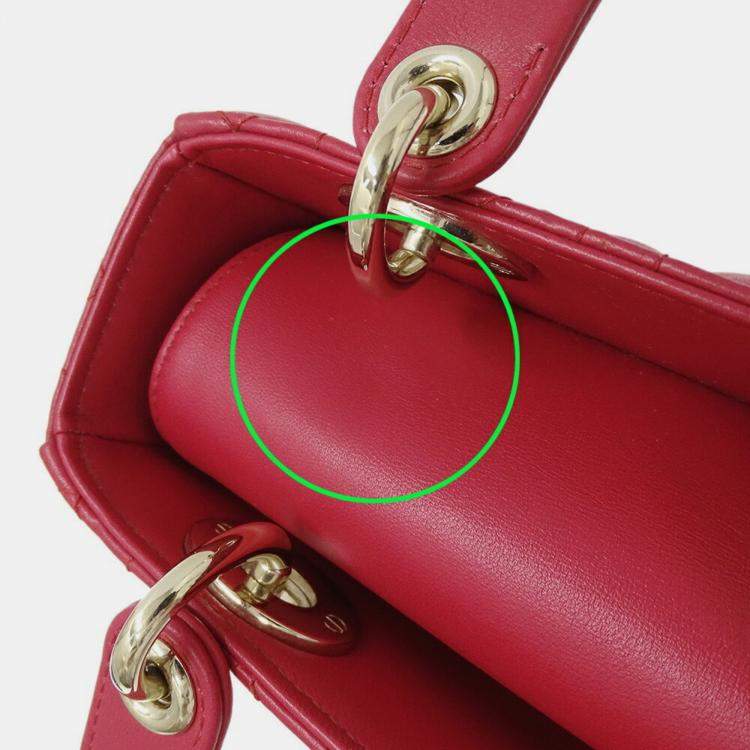 Pre Owned Christian Dior Dior Lady Small Leather Handbag Pink And Red