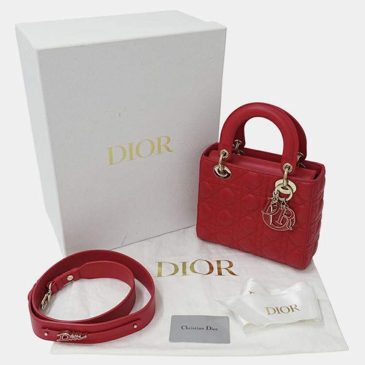 Pre Owned Christian Dior Dior Lady Small Leather Handbag Pink And Red