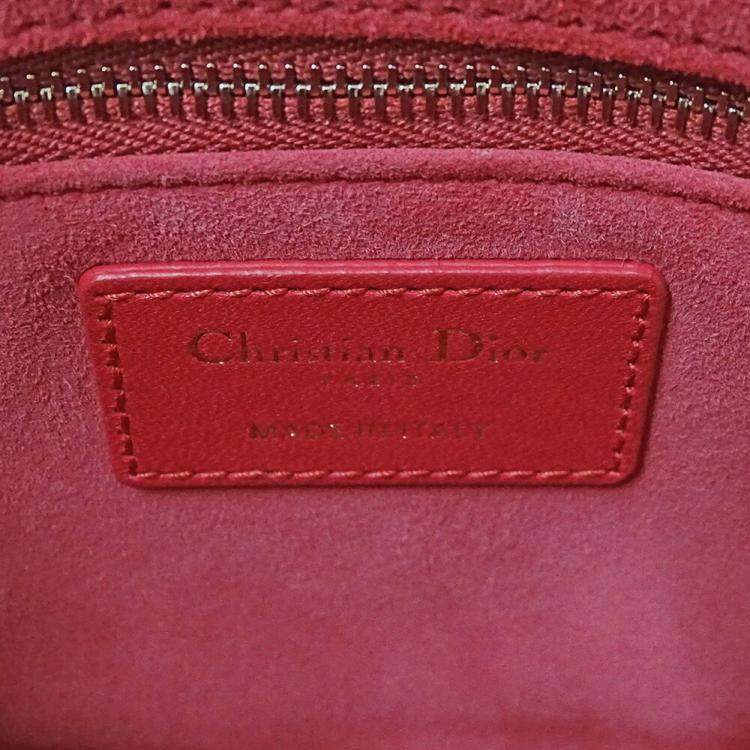 Pre Owned Christian Dior Dior Lady Small Leather Handbag Pink And Red