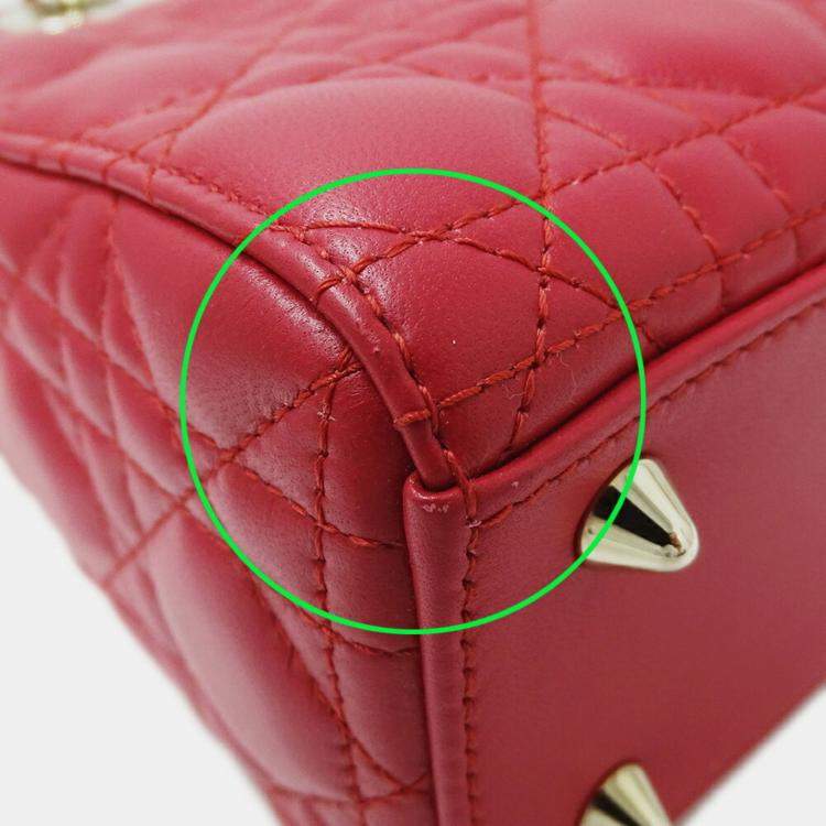 Pre Owned Christian Dior Dior Lady Small Leather Handbag Pink And Red