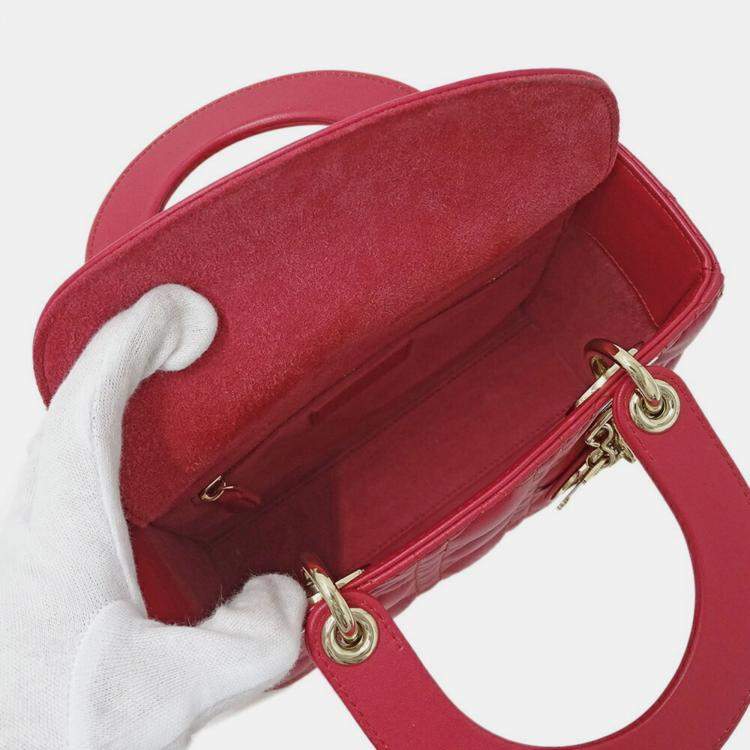 Pre Owned Christian Dior Dior Lady Small Leather Handbag Pink And Red