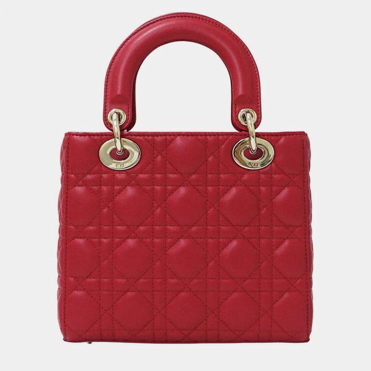 Pre Owned Christian Dior Dior Lady Small Leather Handbag Pink And Red
