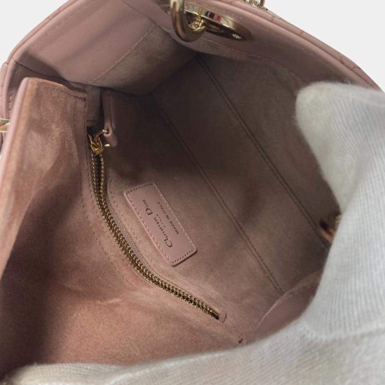 Pre Owned Christian Dior Dior Lady Mini Cannage Chain Shoulder Bag Lambskin Pink Beige