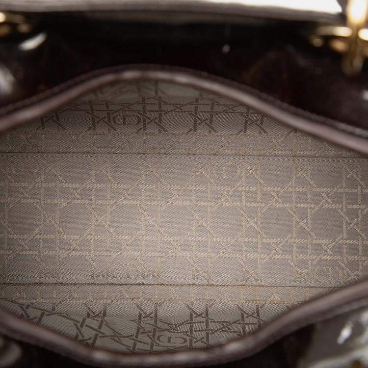 Pre Owned Dior Brown Large Patent Cannage Lady Dior