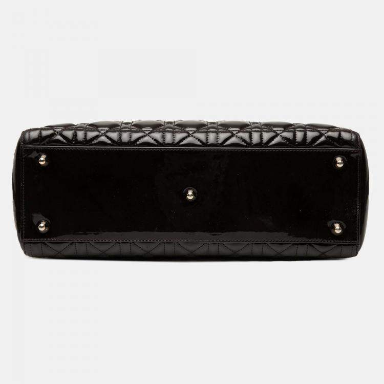 Pre Owned Dior Brown Large Patent Cannage Lady Dior