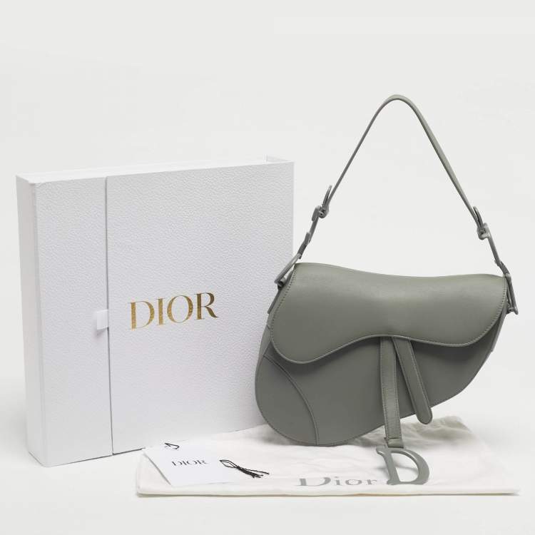 Pre Owned Dior Grey Leather Saddle Bag