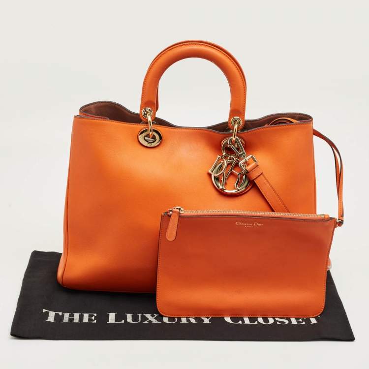 Pre Owned Dior Orange Leather Large Diorissimo Shopper Tote