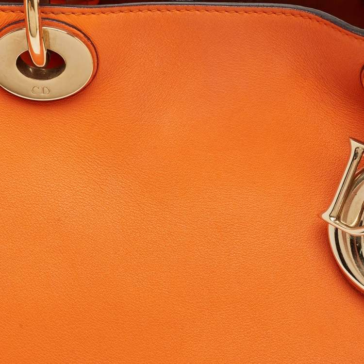 Pre Owned Dior Orange Leather Large Diorissimo Shopper Tote