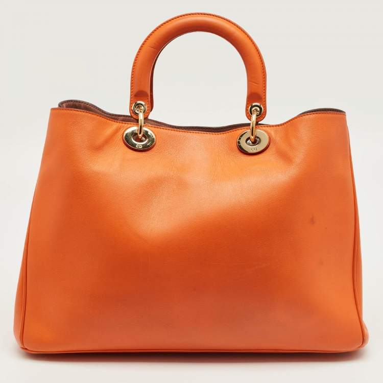 Pre Owned Dior Orange Leather Large Diorissimo Shopper Tote