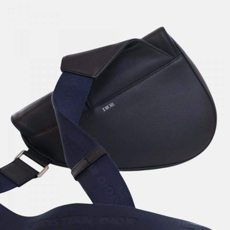 Pre Owned Dior Navy Blue Grained Calfskin Saddle Crossbody