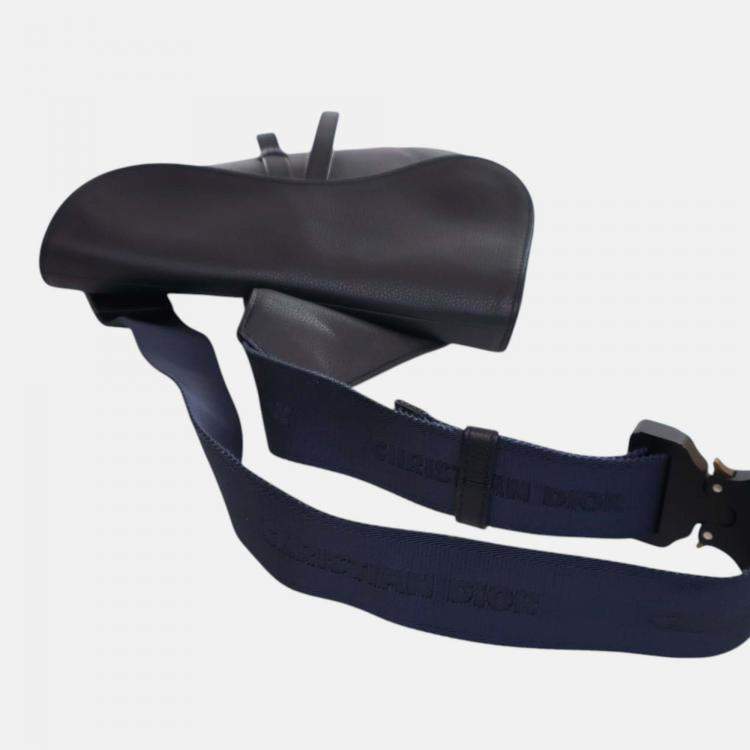 Pre Owned Dior Navy Blue Grained Calfskin Saddle Crossbody