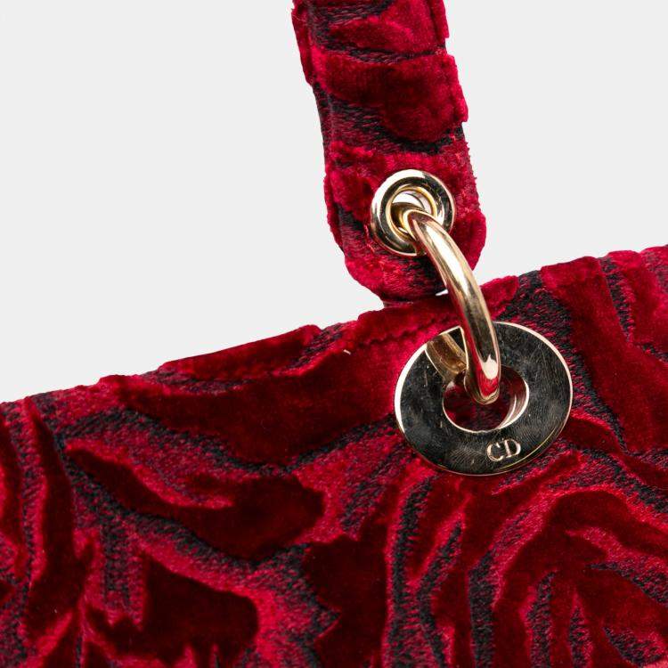 Pre Owned Dior Red Medium Embroidered Velvet Roses Lady D Lite