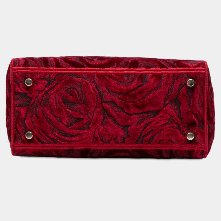 Pre Owned Dior Red Medium Embroidered Velvet Roses Lady D Lite