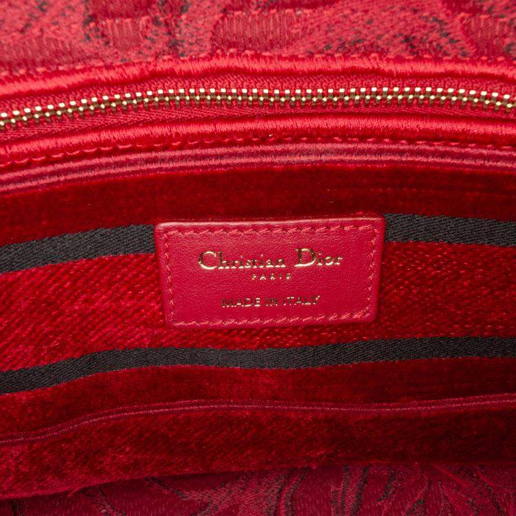 Pre Owned Dior Red Medium Embroidered Velvet Roses Lady D Lite