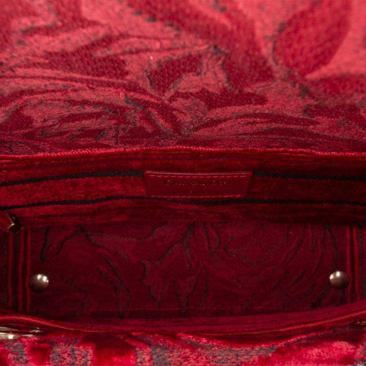 Pre Owned Dior Red Medium Embroidered Velvet Roses Lady D Lite