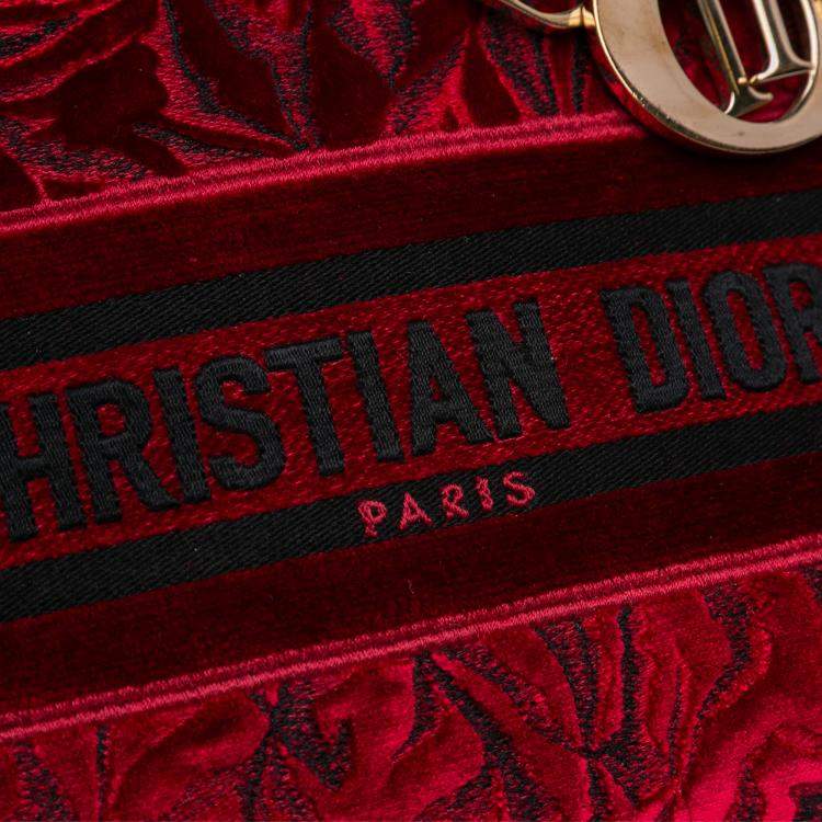 Pre Owned Dior Red Medium Embroidered Velvet Roses Lady D Lite