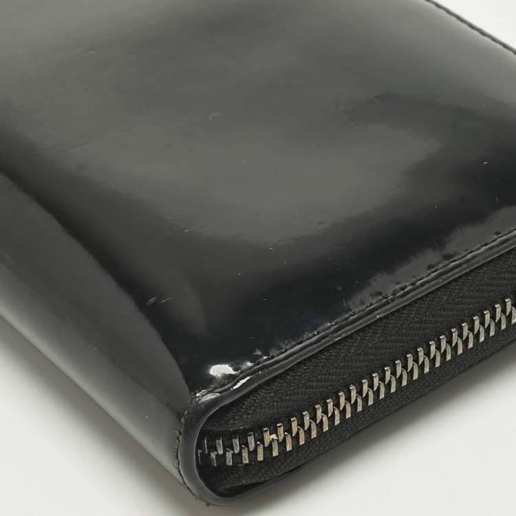 Pre Owned Dior Black Glossy Leather Lady Dior Zip Continental Wallet