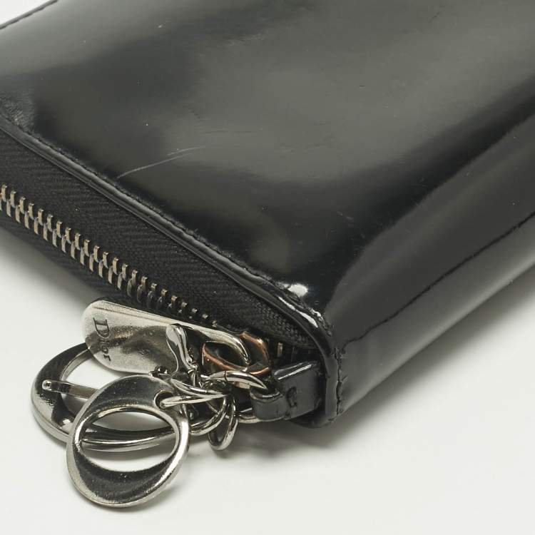 Pre Owned Dior Black Glossy Leather Lady Dior Zip Continental Wallet