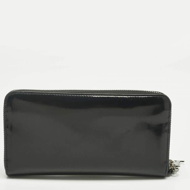 Pre Owned Dior Black Glossy Leather Lady Dior Zip Continental Wallet