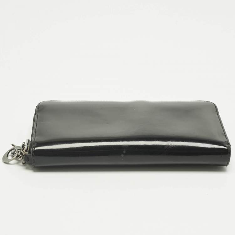 Pre Owned Dior Black Glossy Leather Lady Dior Zip Continental Wallet