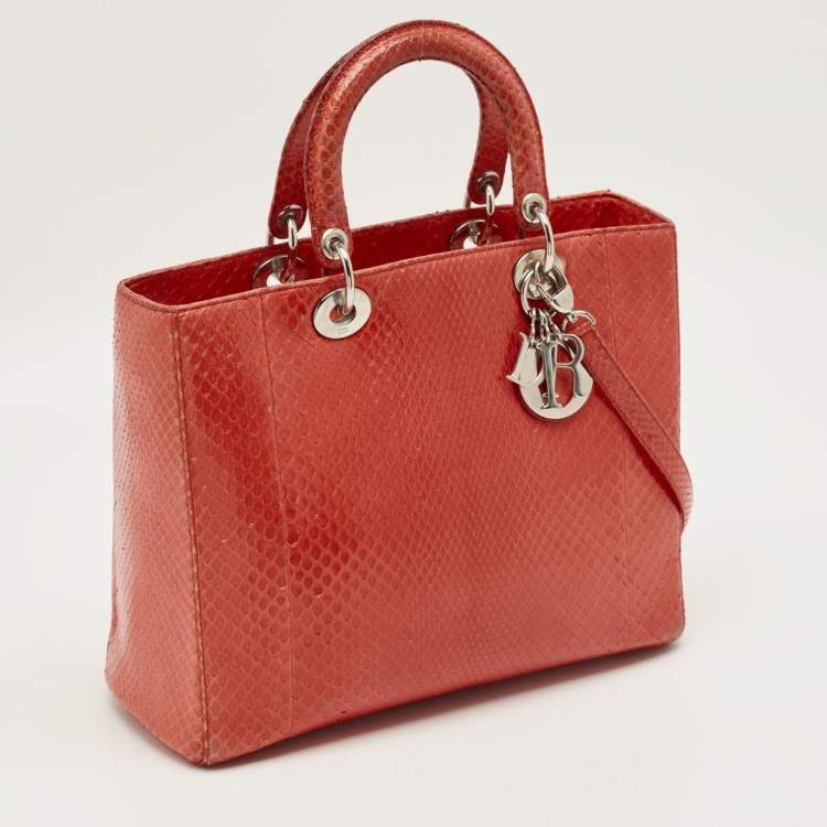 Pre Owned Dior Red Python Large Lady Dior Tote