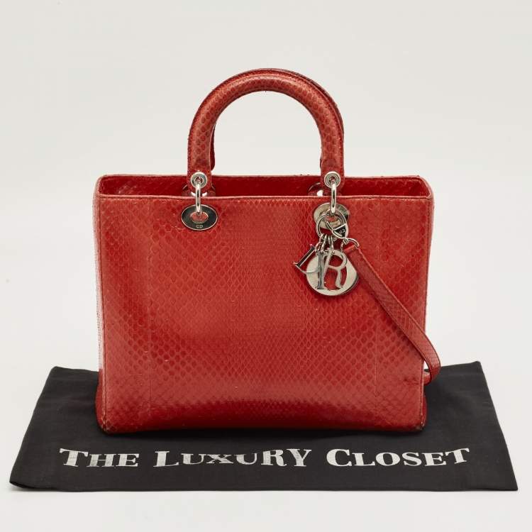 Pre Owned Dior Red Python Large Lady Dior Tote