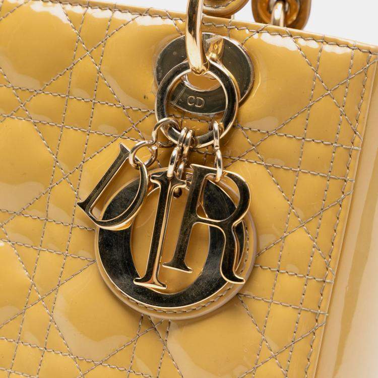 Pre Owned Dior Yellow Medium Patent Cannage Lady Dior