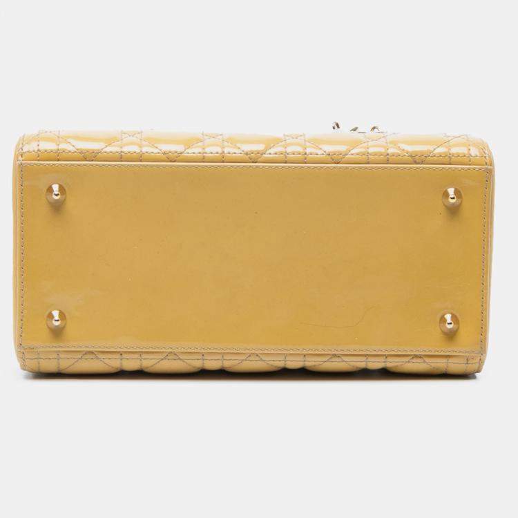 Pre Owned Dior Yellow Medium Patent Cannage Lady Dior