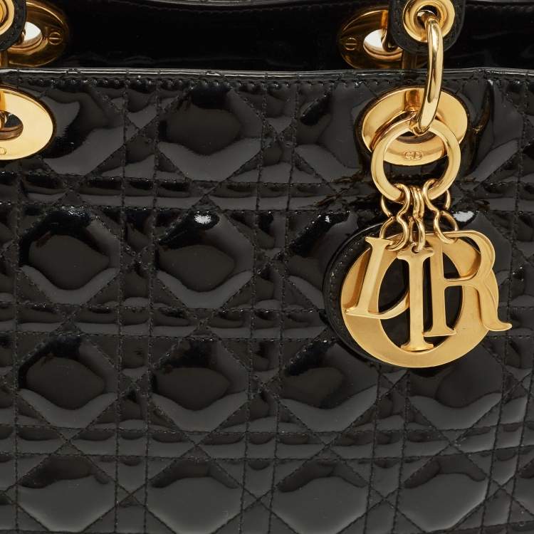 Pre Owned Dior Black Cannage Patent Leather Large Lady Dior Tote