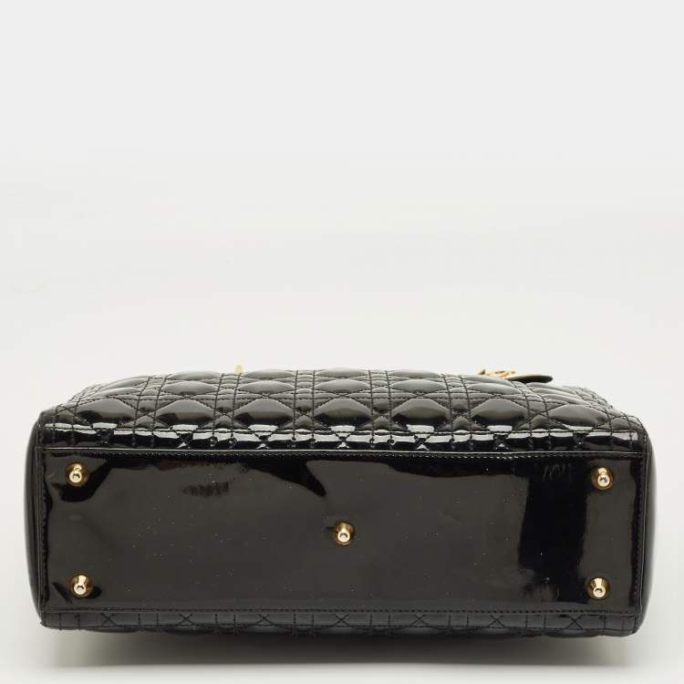 Pre Owned Dior Black Cannage Patent Leather Large Lady Dior Tote