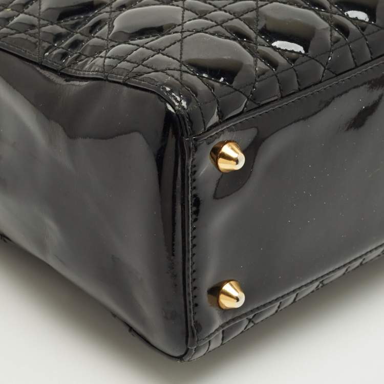 Pre Owned Dior Black Cannage Patent Leather Large Lady Dior Tote