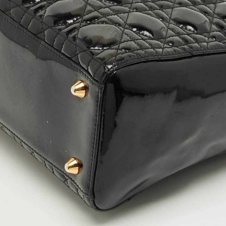 Pre Owned Dior Black Cannage Patent Leather Large Lady Dior Tote