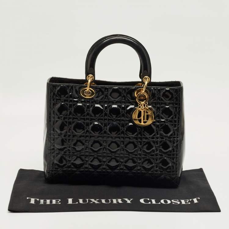Pre Owned Dior Black Cannage Patent Leather Large Lady Dior Tote