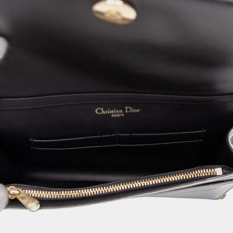 Pre Owned Dior Silver Metallic Patent Microcannage Diorama Wallet on Chain