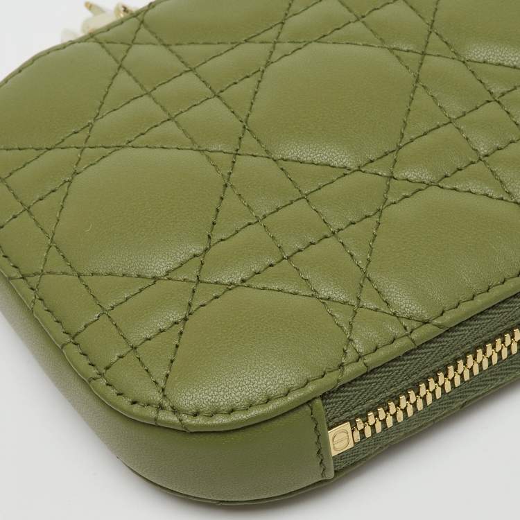 Pre Owned Dior Olive Green Cannage Leather Lady Dior Call'in Dior Phone Holder