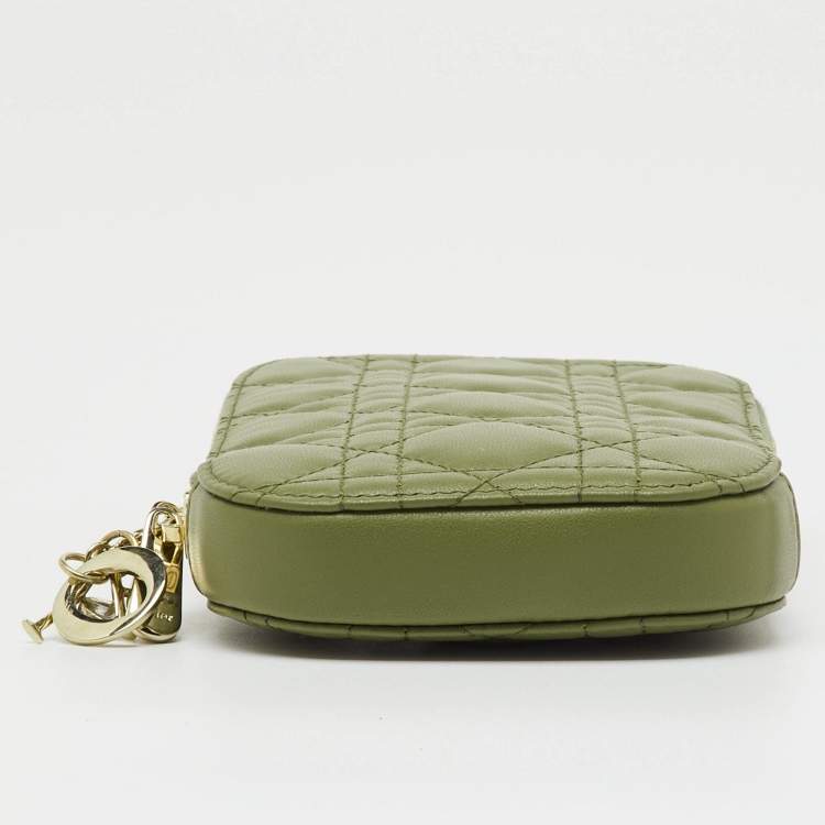 Pre Owned Dior Olive Green Cannage Leather Lady Dior Call'in Dior Phone Holder
