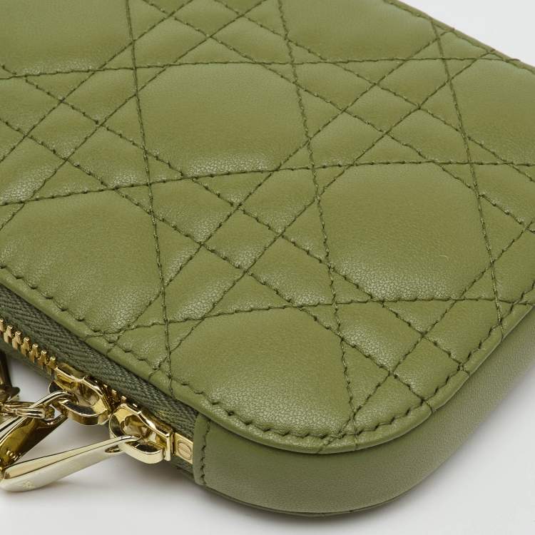 Pre Owned Dior Olive Green Cannage Leather Lady Dior Call'in Dior Phone Holder