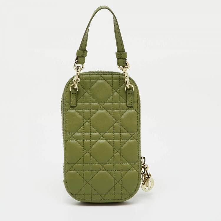Pre Owned Dior Olive Green Cannage Leather Lady Dior Call'in Dior Phone Holder