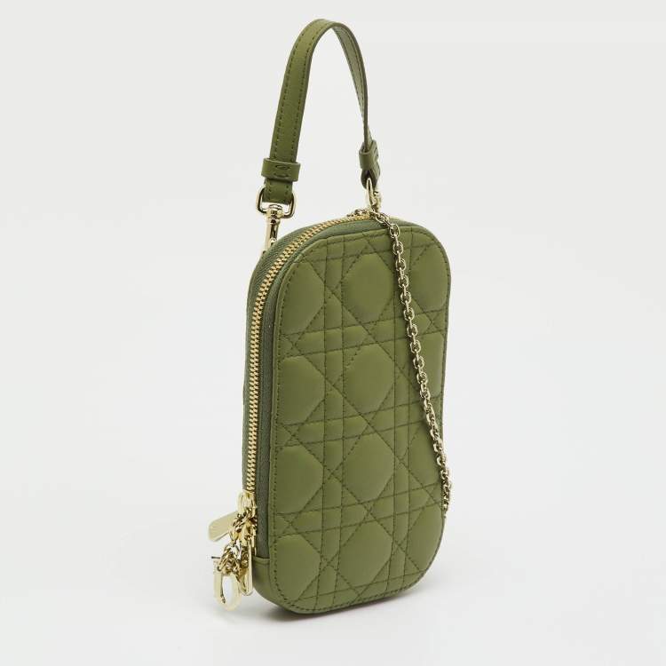 Pre Owned Dior Olive Green Cannage Leather Lady Dior Call'in Dior Phone Holder