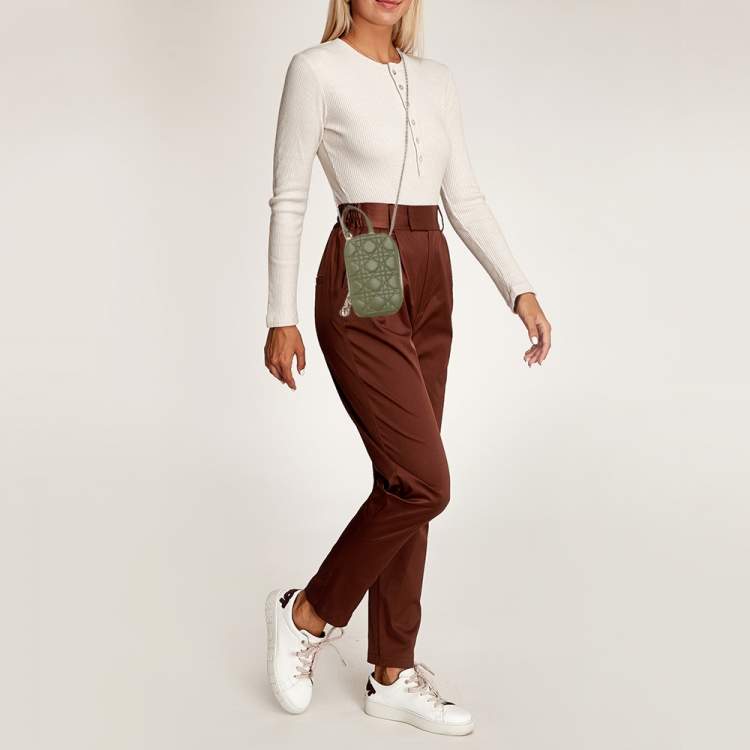 Pre Owned Dior Olive Green Cannage Leather Lady Dior Call'in Dior Phone Holder