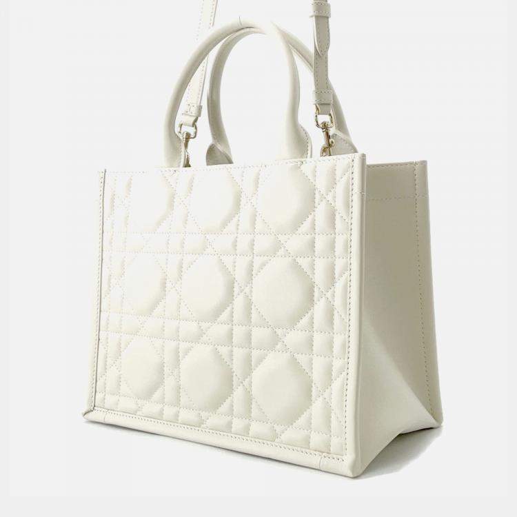 Pre Owned Dior Macrocannage Book Tote Latte White Calf Leather Size Small
