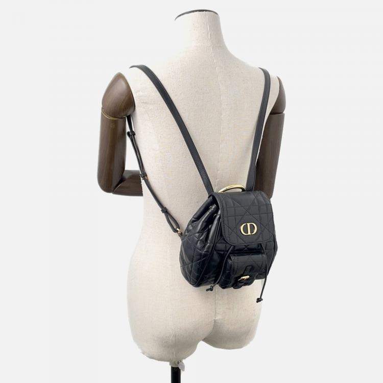 Pre Owned Dior Macrocannage Caro Backpack Black Lambskin Size Small